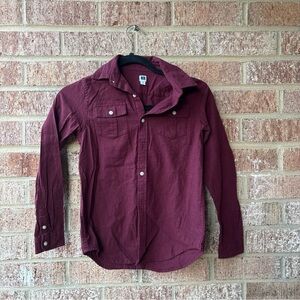 Janie and Jack, Kids Maroon Button-Up Cotton Shirt, Long Sleeve size 10
